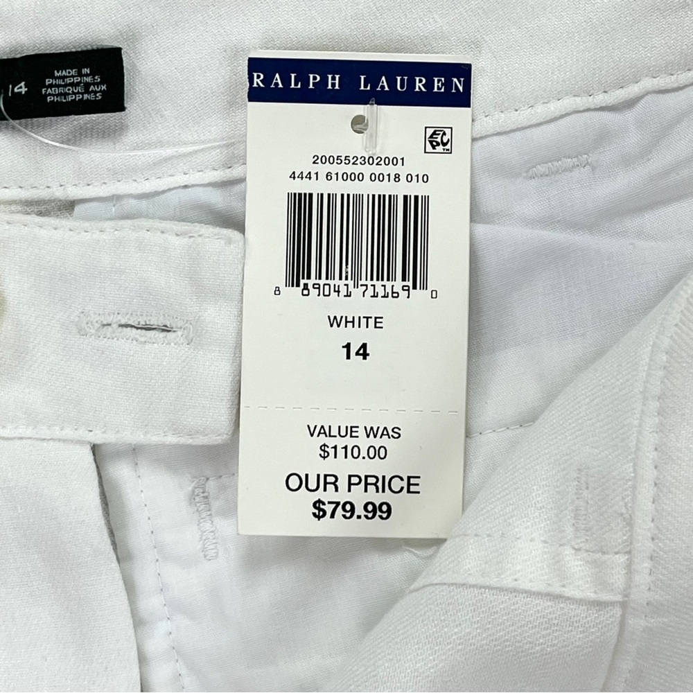 Lauren Ralph Lauren Linen Blend High Rise Pants White Adjustable Length Size 14 - Picture 11 of 11